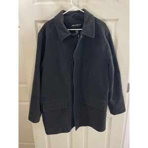 Eddie Bauer Men's Over Coat Dk Grey Zip And Button Up Pockets Size M Wool Blend